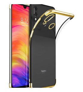 Xiaomi Redmi Note 7 Köşeleri Renkli Şeffaf Kamera Korumalı Kılıf (Gold)