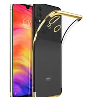 Xiaomi Redmi Note 7 Köşeleri Renkli Şeffaf Kamera Korumalı Kılıf (Gold)