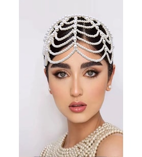 Caş Dekorasyon Beyaz Renk İncili Gelin/Kına/Nişan/Bride Tasarım Taç