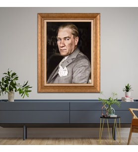 Altın Paspartulu Atatürk  Çerçeveli Tablo C84 (Gold)