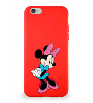 Apple iPhone 6 Soft Premier Kapak Minnie Mouse-F Tasarımlı Silikon Kılıf - Kırmızı (Şeffaf)