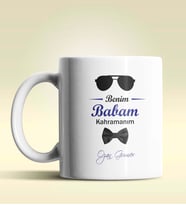 Kişiye Özel Benim Babam Kahramanım Tasarımlı Beyaz Kupa Bardak
