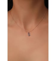 Kadın 925 Ayar Gümüş Zincirli Rose Kaplama Mix Taşlı Yılan Modeli Kolye