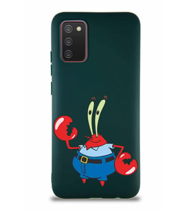 Samsung Galaxy A02S Soft Premier Kapak Bay Yengeç Tasarımlı Silikon Kılıf - Yeşil (Şeffaf)
