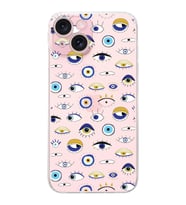 PrintiFy iPhone 15 ile Uyumlu Nazar Boncuğu 2 Baskılı Kamera Korumalı Şeffaf Silikon Kılıf