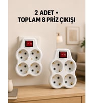 4’lü Priz Çoğaltıcı 2 Adet Set Kablosuz Duvar Tipi Anahtarlı Priz Çoklayıcı