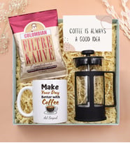 Kişiye Özel Motto Kupa & Mehmet Efendi Colombian Filtre Kahve & Siyah French Press Hediye Seti