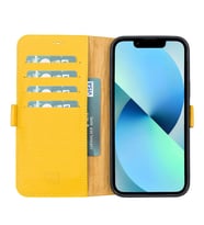 Apple iPhone 13 Pro Uyumlu Deri Cüzdanlı Kılıf Limon Sarı
