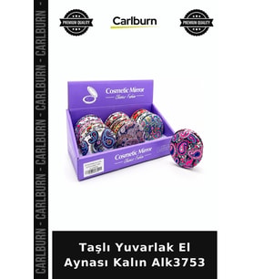 Özel Üretim Hediyelik Makyaj Aksesuar Dekoratif Şık Taşlı Yuvarlak El Aynası Kalın Alk3753