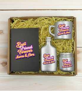 BK Gift Kişiye Özel İsimli DTF Best Friend Temalı Antrasit Defter & Gümüş Kahve Fincanı & Kolonya & Mum Hediye Seti-3, Arkadaşa Hediye, Doğum Günü Hediyesi