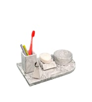 5 Parça Organizerli Beton Banyo Seti Katı Sabunluk Yüzüklük Diş Fırçalık Sunum Tepsisi Organizer