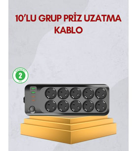 10 Prizli Uzatma Kablosu Termal Koruma USB Type-C Hızlı Şarj 2500W