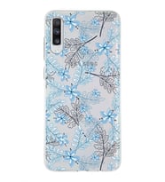 Samsung Galaxy A70 Uyumlu Kapak Floral Mavi Tasarımlı Şeffaf Silikon Kılıf
