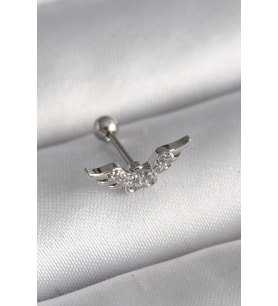 316L Çelik Gümüş Renk Zirkon Taş Detay Kanat Model Tragus Piercing