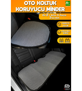 Oto Koltuk Koruyucu Alt Minder Çizgili Füme Beyaz Universal 2+1 Parça Ön Arka A+ Kalite