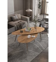 Orta Sehpa Seti Modern 2’li Ahşap Ayaklı Salon Oturma Odası Dekoratif Sehpa Takımı 8888 Ceviz Efes