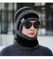 Kışlık Erkek Trend Örgü Şapka ve Boyunluk Seti Siyah