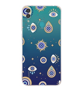 PrintiFy Huawei Y7 2019 ile Uyumlu Nazar Boncuğu 5  Kamera Korumalı Şeffaf Silikon Kılıf