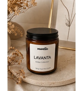 Mumelia Amber Kavanoz - Doğal Soya Cam Bardak Mum - Lavanta Kokulu