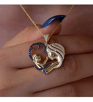 Safir Beyaz Taşlı Anne Bebek Gümüş Kolye