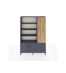 Arges Dolap 8 Raflı 6 Çekmeceli Tek Kapaklı  132x30x195 Antrasit-Çam/Antrasit
