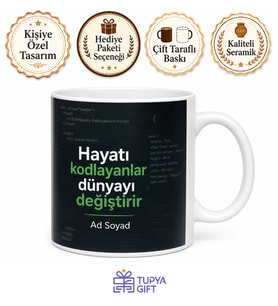 Web Tasarımcısı Hediyesi Kod Temalı Özel Baskılı Porselen Kupa Bardak