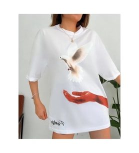 Dijital Baskılı T-Shirt - Beyaz