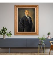 Altın Varaklı Çerçeveli Paspartulu Atatürk Tablo DC0891 (Gold)