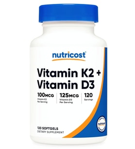 Nutricost Vitamin K2 (MK7) (100mcg) + Vitamin D3 (5000 IU) 120 Softgels.Abd Menşei (Renksiz)