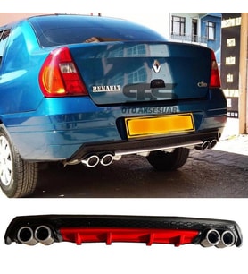 Ranault Clio 2 Sedan Difüzör Arka Tampon Eki 4 Egzoz Çıkışlı Kırmızı Lüx Tip
