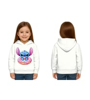 Unisex Stitch Baskılı Çocuk Swaetshirt Baskılı Kapüşonlu 3 İplik Şardonlu (Beyaz)