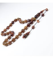 Beyzi Kesim 11X8 mm Hareli Sıkma Kehribar Sistem Püsküllü Tesbih