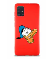 Samsung Galaxy M31S Soft Premier Kapak Donald Duck-E Tasarımlı Silikon Kılıf - Kırmızı (Şeffaf)