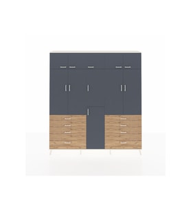 Arges Dolap 8 Raflı 8 Çekmeceli 3 Askılı 220x30x243 Aytaşı-Antrasit/Çam