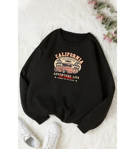 Unisex California Bisiklet Yaka Sweatshirt (Siyah)
