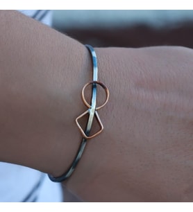Geometrik Motif Rose Gold Çizgili Otantik Gümüş Kelepçe