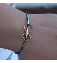 Geometrik Motif Rose Gold Çizgili Otantik Gümüş Kelepçe