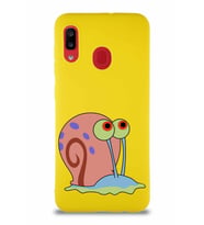 Samsung Galaxy A30 Soft Premier Kapak Salyangoz Gary Tasarımlı Silikon Kılıf - Sarı (Şeffaf)