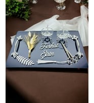 Elegance Gümüş Yapraklı Söz Nişan Tepsisi (Gümüş)