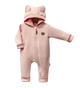Kız Bebek Pembe Baby Ayıcık Armalı Kapüşonlu 3 İplik Fermuarlı Tulum