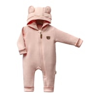 Kız Bebek Pembe Baby Ayıcık Armalı Kapüşonlu 3 İplik Fermuarlı Tulum
