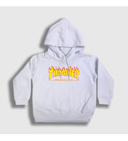 Presmono Unisex Çocuk Beyaz Logo Thrasher Kapüşonlu Sweatshirt 277752tt (Beyaz)