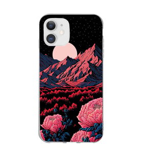Iphone 11 Uyumlu Şakayıklar ve Dağ Manzarası Tasarımlı Şeffaf Telefon Kılıfı