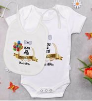 BK Kids Kişiye Özel Sünnet Tasarımlı Bebek Body Zıbın ve Mama Önlüğü Hediye Seti - Model 4