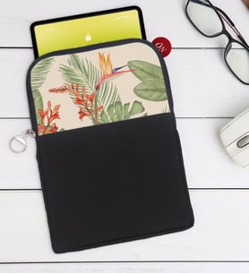 BK Gift Yapraklar Tasarımlı Taşınabilir Koruyucu Tablet Kılıfı & Organizer Çanta - Siyah-2