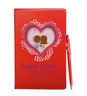 Sevgililer Gününe Özel Kırmızı Defter Kalem Hediye Seti 34