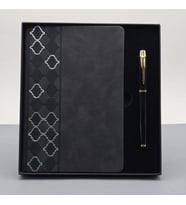pilelistore Desenli Siyah Deri Defter Kalem Set