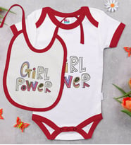 BK Kids Girl Power Tasarımlı Kırmızı Bebek Body Zıbın ve Mama Önlüğü Hediye Seti-1