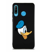 Huawei P30 Lite Soft Premier Kapak Donald Duck-F Tasarımlı Silikon Kılıf - Siyah (Şeffaf)