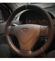 DİKİŞLİ DİREKSİYON KILIFI İTHAL SİYAH DERİ NOKTALI DERİ GRİ YÜZÜK GRİ DİKİŞLİ HYUNDAİ GETZ İÇİN
